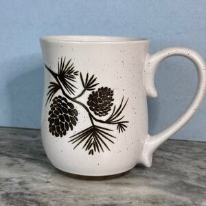 Potter's Corner Pinecone Ceramic Mug Speckled Cream Rustic Cabin Coffee Cup